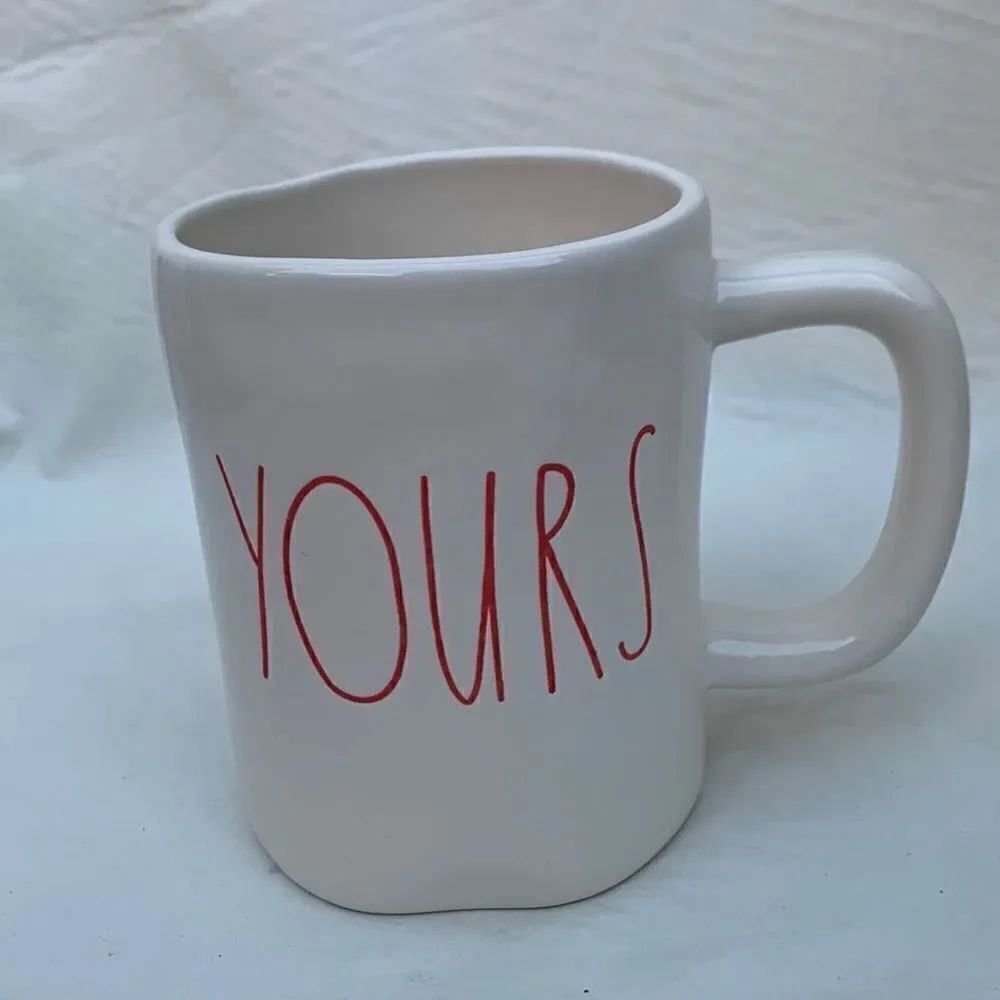Rae Dunn Artesian Collection YOURS Coffee Tea Cocoa White Red Lettering Mug Used